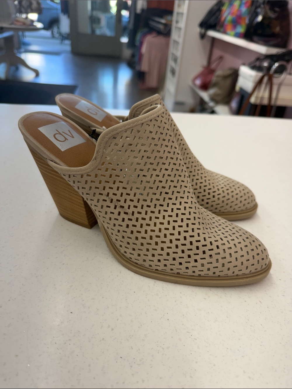 DV by Dolce Vita beige Mules with Woven Design